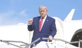 Trump departing aircraft