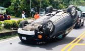 SUV upside down in the road