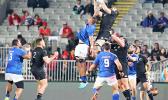 Manu Samoa's Piula Faasalele battles unsuccessfully for the ball during a lineout.  The New Zealand All Blacks defeated Manu Samoa 15s 78-0 at Eden Park, Auckland, New Zealand.  [Photo: Barry Markowitz]