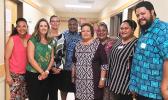 Jessica Podoski (second from left) and the American Samoa climate change working group pausing for a photo with American Samoa’s Congresswoman Aumua Amata (center) 