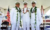 Capt. Arex Avanni (left),Capt. Michael Long (right),Rear Adm. Kevin Lunday (center) 