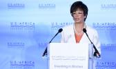 In this Aug. 4, 2014 file photo, then White House Senior Adviser Valerie Jarrett speaks in Washington during the Investing in Women, Peace and Prosperity luncheon of the 2014 US Africa Summit. Great American Republic, a website that describes itself as a news curator, published the claim July 1, 2018 as part of a story suggesting that Obama is “helping lead the anti-Trump resistance from his DC compound.” The report did not provide any details or a source for the information. Obama’s personal office denied that Jarrett has moved in with him and his wife Michelle. Jarrett could not be reached for comment. (AP Photo/Susan Walsh, File) Valerie Jarrett in an AP file pphoto
