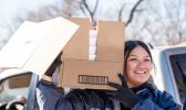 Woman with box of food.