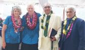  (L-R) Dr. James Gebhard and his wife Helen with Rev. Tuilaepa Samuelu of the Aunuu CCCAS, and Senator Tuiasina Dr. Salamo Laumoli