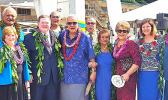 American Samoa's newest option for higher education was officially celebrated yesterday during a brief ceremony to welcome Wayland Baptist University to American Samoa. Pictured with a group of local dignitaries are (front row l-r) Dr. Dan Jacobson, executive director and campus dean of Wayland's Hawai’i campus; Dr. Elane Seebo, vice president of external campuses; and Dr. Bobby L. Hall, president of Wayland Baptist University.   [photo: Blue Chen-Fruean]