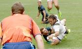 At the HSBC World Rugby Sevens Series XVIII in Hong Kong on April 8, 2017 USA's Mike Te'o scores against Argentina.  USA beat Argentina 33-5 to win Pool D.  USA will play England in the Cup quarter final.  Argentina will play Australia.