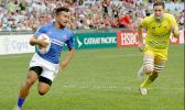 Samoa Toloa scoring under the posts for Samoa's first try in Hong Kong as Samoa lost to Australia 22-19 in the pool play opener on Friday, April 7th at the 2017 Cathay Pacific/HSBC Hong Kong Sevens.  