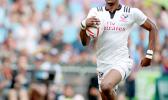 At the HSBC World Rugby Sevens Series XVIII in Hong Kong on April 8, 2017 USA's Perry Baker goes end to end to score against Argentina.  USA beat Argentina 33-5 to win Pool D.  
