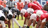 Warriors and Vikings at the line of scrimmage during their Battle of the Toa’s rivalry match up last Saturday, which Tafuna won 28- 16. [photo: TG]