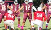 Tafuna Warriors offensive line setting up against the Vikings defense — in the first half of the Junior Varsity match up last Friday evening. Tafuna won the game 18- 14. [photo: TG]