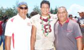 The ‘Sophomore’ quarterback for the Warriors, Francisco Mauigoa (8) posing with his father Fa’alialia Mauigoa (left) and his uncle