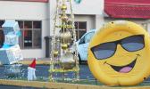 holiday decorations in front of a business in Tafuna