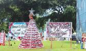 Christmas decorations on the A.P. Lutali Executive Office Building west lawn
