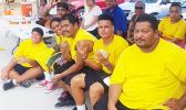 Members of the yellow team for the open division of the Manumalo Church Basketball Fellowship League kicked off last month and concluded on Saturday. [Courtesy photo]