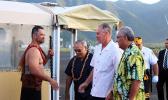 Talauega Eleasalo Ale, dressed in Samoan chiefly attire, Gov. Lolo Matalasi Moliga, US Secretary of Interior, Ryan Zinke, and US Interior Department official Nikolao Pula